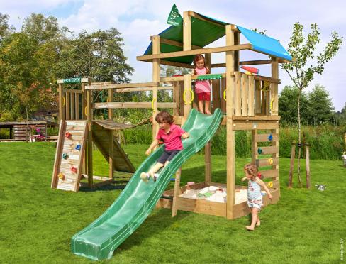 Jungle Fort | Houten speeltoestel met glijbaan & Wiebelbrug