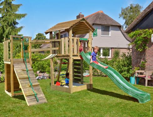Jungle Cottage | Houten speeltoestel met glijbaan & Wiebelbrug