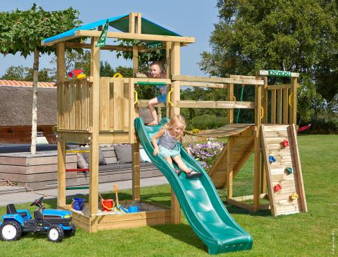 Jungle Hut | Houten speeltoestel met glijbaan & Wiebelbrug