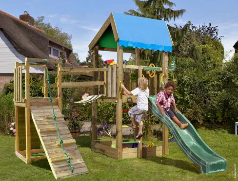 Jungle Home | Houten speeltoestel met glijbaan & Wiebelbrug