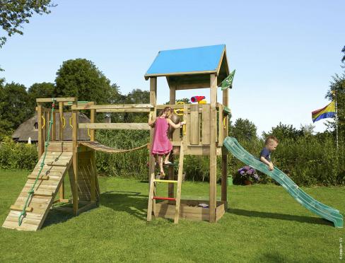 Jungle Castle | Houten speeltoestel met glijbaan & Wiebelbrug