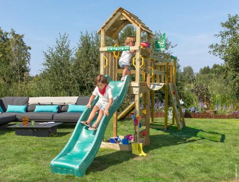 Jungle Cocoon | Houten speeltoestel met glijbaan & Wiebelbrug
