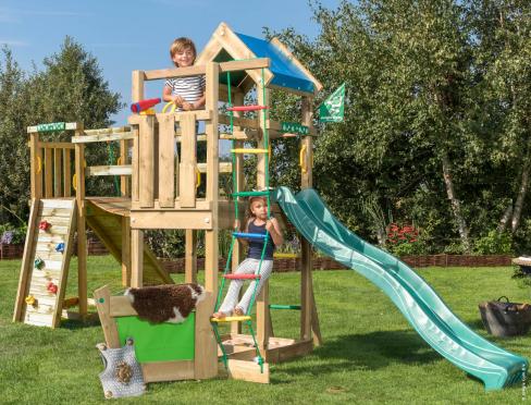 Jungle Viking | Houten speeltoestel met glijbaan & Wiebelbrug