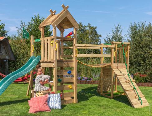 Jungle Teepee | Houten speeltoestel met glijbaan & Wiebelbrug