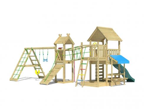 Jungle Pavillon | Houten speeltoestel met schommels & klimnet