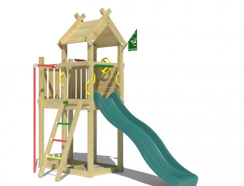 Jungle Tiki | Houten speeltoestel met glijbaan & brandweerpaal